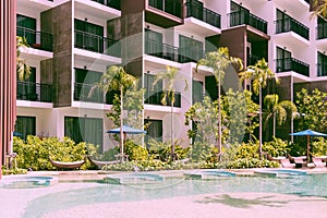 Condominium and swiming pool life of City people in modern town