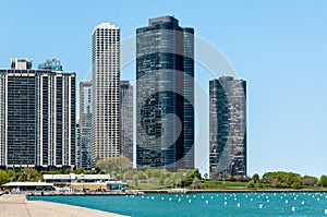 Condominiums of Chicago Downtown on the shore of Lake Michigan, Illinois, USA