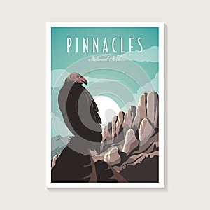 Condor in Pinnacles National Park poster design illustration, Condor on the peak poster