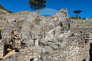 Condor temple Machu Picchu ruins peruvian Andes Cuzco Peru