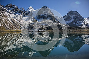 Condoriri Peak and lake in Cordillera Real, Andes, Bolivia