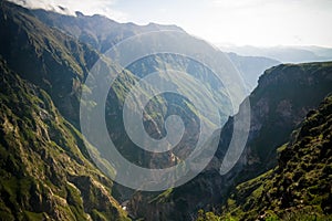 Condors above the Colca canyon at Condor Cross or Cruz Del Condor viewpoint, Chivay, Peru