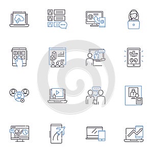 Conduct line icons collection. Manners, Behavior, Etiquette, Comportment, Decency, Propriety, Attitude vector and linear photo