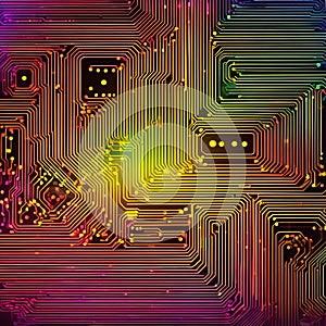 Conductive tracks on the motherboard.