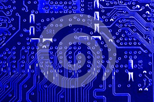 Conductive tracks on the motherboard of Printed Circuit Board close macro