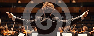 Conductor in Black Suit With Outstretched Arms