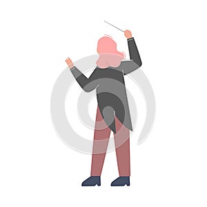 Conductor Performing on Stage, Musician in Tuxedo Directing Classic Instrumental Symphony Orchestra Flat Style Vector