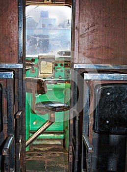 Conductor`s seat on antique train in Old Havana, Cuba