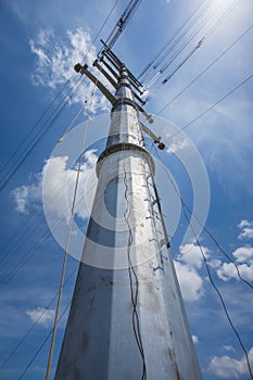 Conductor Stringing On Transmission Monopole Tower photo