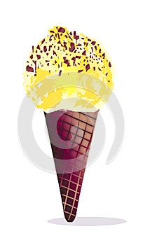 Cone With Chocolate Bit Sprinkles Over A White Background