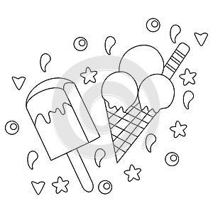 Cone Ice cream and Popsicle coloring page