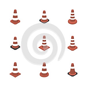 Cone sign road repair in 3D isometric style, vector illustration