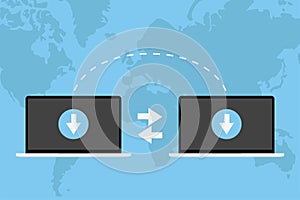 Conecction to internet upload computer wireless sending information. Flat EPS 10