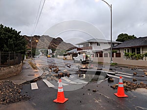 Coned off Hole in the road