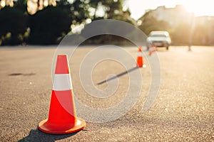 Cones for the examination, driving school concept