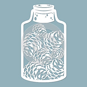 Cones in a glass jar. Laser cut. Vector illustration. Pattern for the laser cut, serigraphy, plotter and screen printing