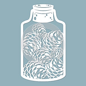 Cones in a glass jar. Laser cut. Vector illustration. Pattern for the laser cut, serigraphy, plotter and screen printing photo