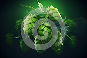 Cones of hops on a green background 2