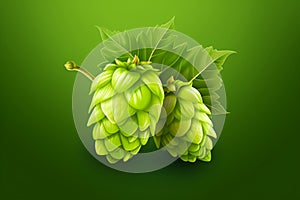 Cones of hops on a green background