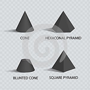 Cones and Pyramids Set, Black Prisms, Color Banner