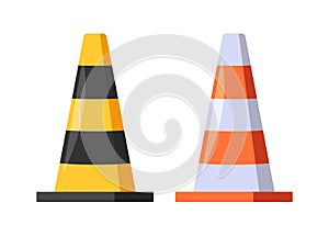 Cones For Road Construction. Durable, Brightly Colored Markers of Orange or Yellow Contrasting Strips For Visibility