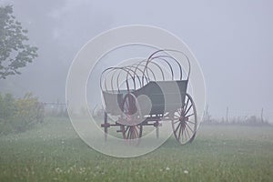 Conestoga wagon in fog photo