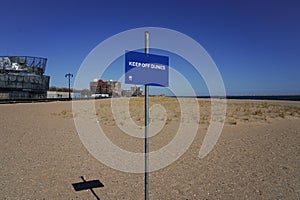 Coney Island Beach and the famous Coney Island Boardwalk outside the New York Aquarium in Brooklyn