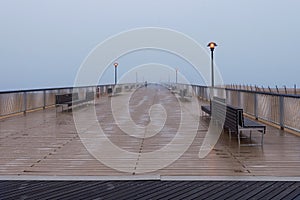 Coney Island pier on a rainy winter day
