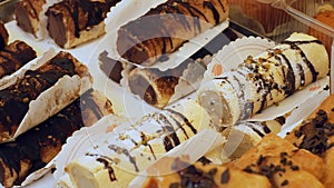 confectionery. bakery products. sweet pastries. close-up. Traditional sweet Italian pastries. sweet, luscious desserts