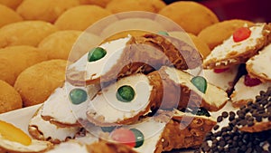 confectionery. bakery products. sweet pastries. close-up. Traditional sweet Italian pastries. sweet, luscious desserts