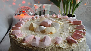 Confectionery cakes and sweets cakes, watering pastry cake with hot chocolate cherry cake children the joy of a holiday