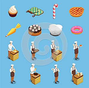 Confectionery Chef Isometric Icons Set