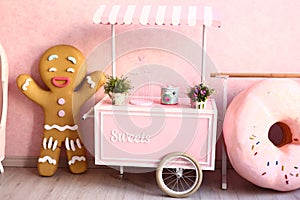 Confectionery decorated pink room