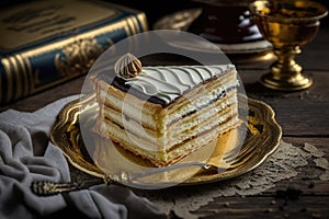 confectionery original napoleon cake on plate for dessert