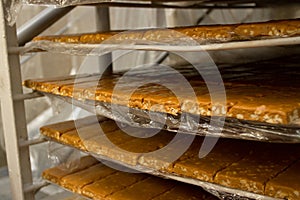Confectionery plant industy Toffee candy on the shelves