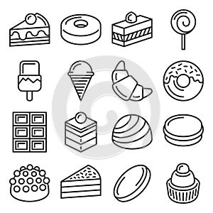 Confectionery and Sweet Pastry Icons Set. Line Style Vector