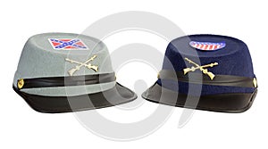 Confederate and union American Civil War hats