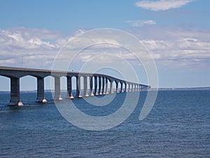 Confederation bridge 13 kilometers long from New-Brunswick side Canada