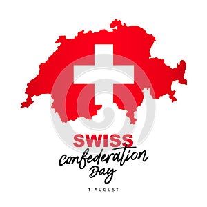 Confederation Day in Switzerland. The red map of the country of Switzerland. August 1st. The concept of the Swiss flag