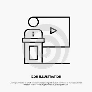 Conference, Business, Event, Presentation, Room, Speaker, Speech Line Icon Vector