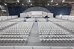 Conference hall. Convention center with podium. Professional meeting. Summit