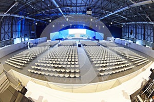 Conference hall. Convention center with podium. Professional meeting. Summit