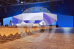 Conference hall. Convention center with podium. Professional meeting. Summit