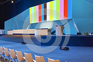 Conference hall. Convention center with podium. Professional meeting. Summit