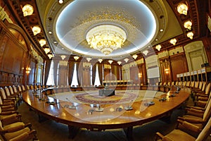 Conference hall in Palatul Parlamentului Palace of the Parliament, Bucharest, Romania photo