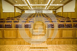 Conference halls with leather armchairs and tables