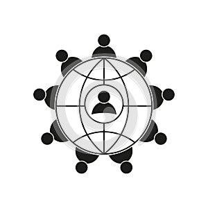 Conference icon. Meeting symbol. Globe with people. Communication symbol. Vector illustration. EPS 10.