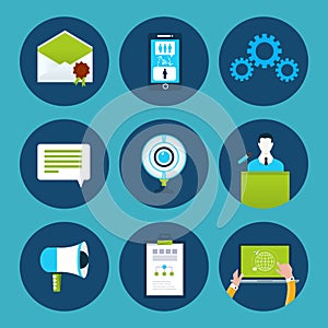 Conference icons in flat style