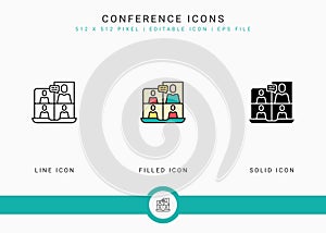 Conference icons set vector illustration with solid icon line style. Video call communication concept.