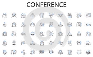 Conference line icons collection. Sweltering, Scorching, Sizzling, Burning, Blistering, Torrid, Roasting vector and